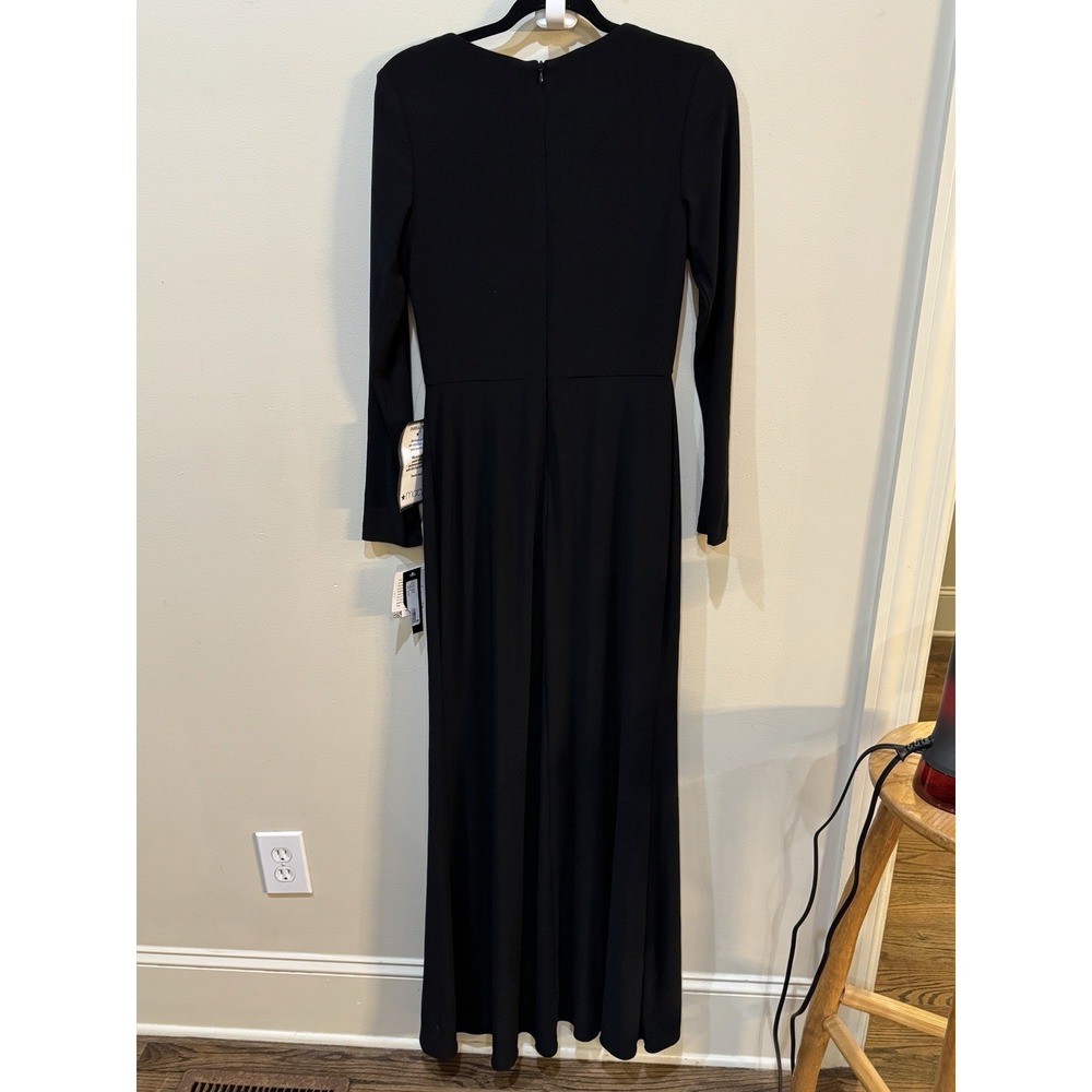 XSCAPE Women's Black Embellished Keyhole-Neck Long-Sleeve Gown Size 6 - Picture 3 of 9